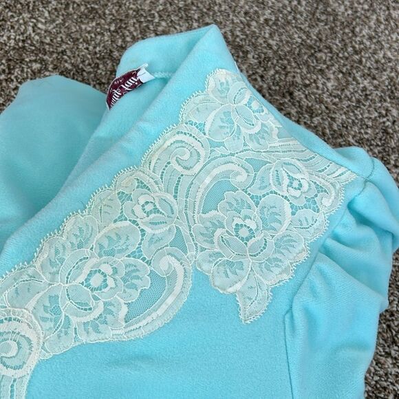 Vintage Vanity Fair Lace Blue Long Retro Robe Large - Picture 15 of 15